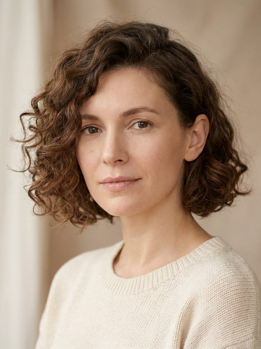 Soft Curly Bob mit Seitenscheitel - Lockige Bob Frisur